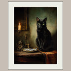 Black Cat with Fish Wall Art Print, Vintage Witchy Painting, Animal Lover Gift