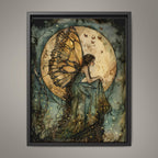 Green Dress Fairy Wall Art Moonlit Fantasy Print Gold Butterflies Dark Academia Fae Decor