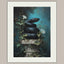 Black Snake Coiled on Pedestal Wall Art Print, Reptile Botanical Decor, Serpent Painting