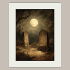 Gothic Graveyard Wall Art Print, Moonlit Cemetery Landscape, Dark Academia Tombstone Decor Artwork