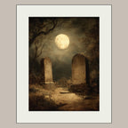 Gothic Graveyard Wall Art Print, Moonlit Cemetery Landscape, Dark Academia Tombstone Decor Artwork