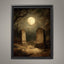 Gothic Graveyard Wall Art Print, Moonlit Cemetery Landscape, Dark Academia Tombstone Decor Artwork