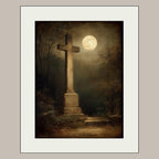 Moonlit Cross Tombstone Wall Art, Gothic Churchyard Print, Haunted Victorian Memorial Graveyard Decor