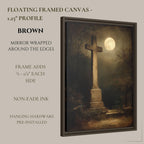 Moonlit Cross Tombstone Wall Art, Gothic Churchyard Print, Haunted Victorian Memorial Graveyard Decor