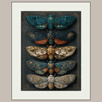 Five Moths Wall Art Print, Dark Academia Moth Specimen Board, Victorian Entomology Decor Artwork