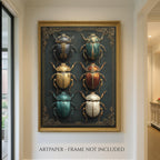 Beetle Specimen Board Wall Art Print, Victorian Insect Decor, Curiosity Cabinet Artwork, Entomology Painting
