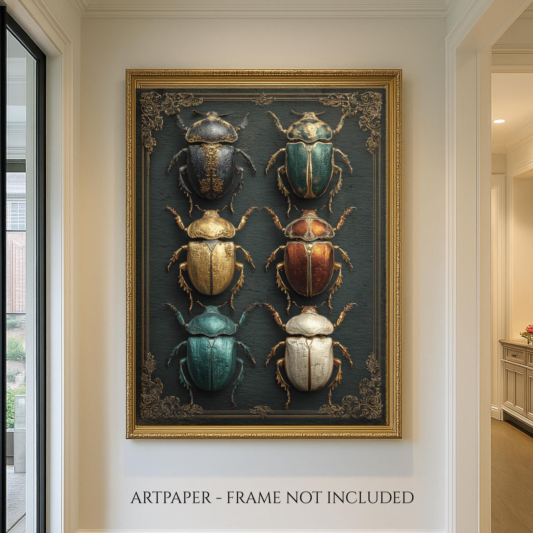 Beetle Specimen Board Wall Art Print, Victorian Insect Decor, Curiosity Cabinet Artwork, Entomology Painting