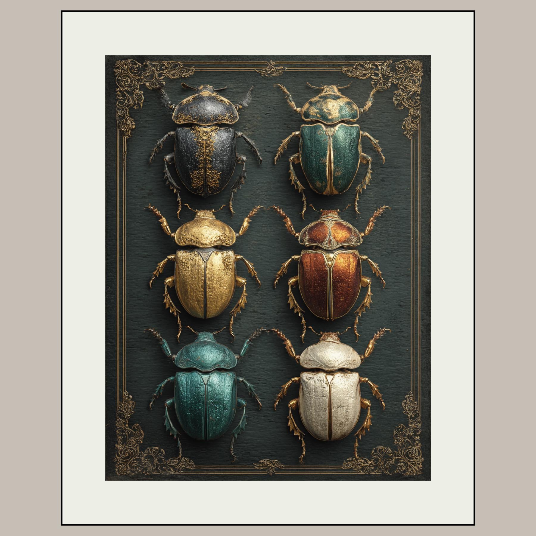Beetle Specimen Board Wall Art Print, Victorian Insect Decor, Curiosity Cabinet Artwork, Entomology Painting