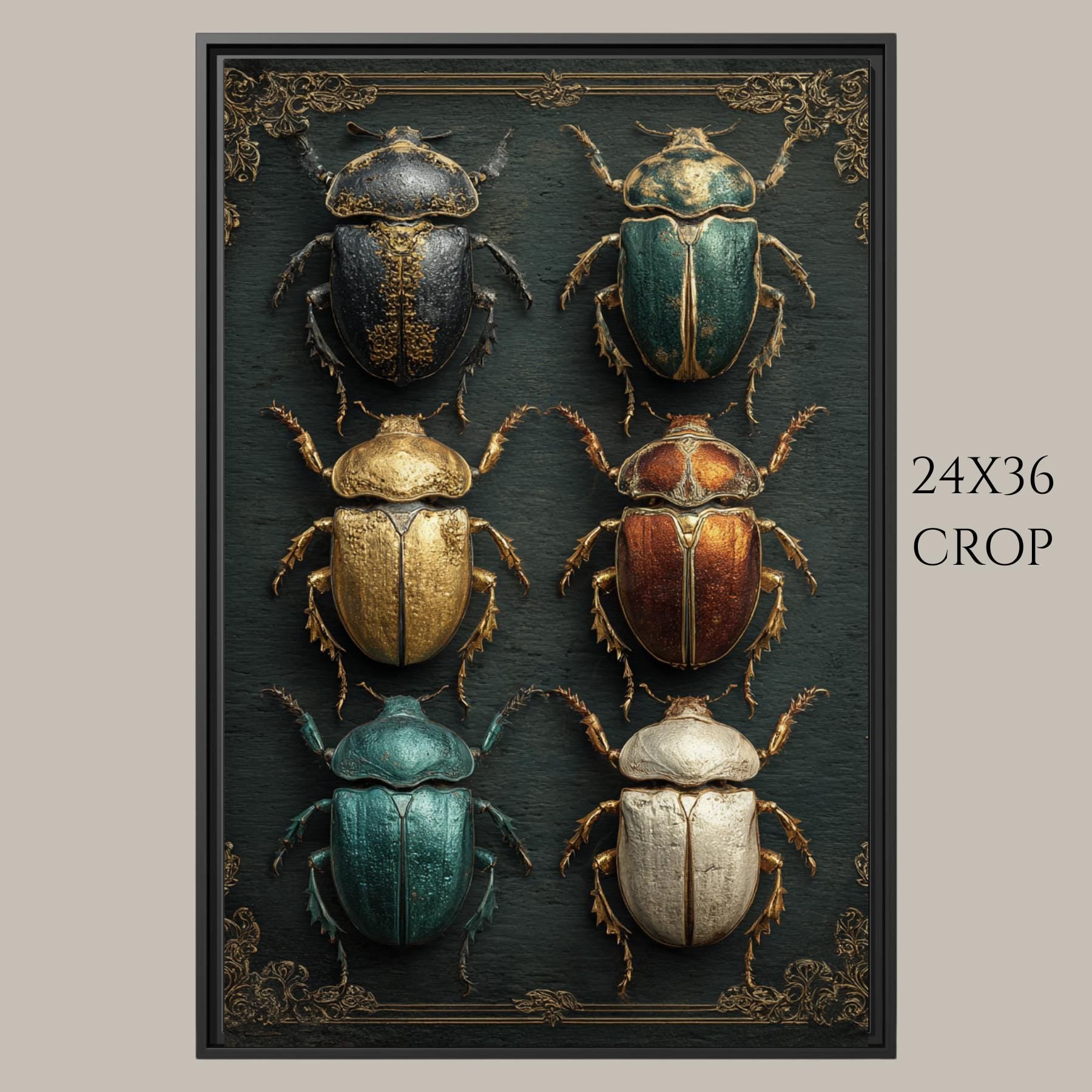 Beetle Specimen Board Wall Art Print, Victorian Insect Decor, Curiosity Cabinet Artwork, Entomology Painting