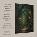 Lanterns Lighting Tunnel Through Trees, Forest Path Wall Art, Enchanted Fantasy Woodland Print,