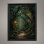 Lanterns Lighting Tunnel Through Trees, Forest Path Wall Art, Enchanted Fantasy Woodland Print,