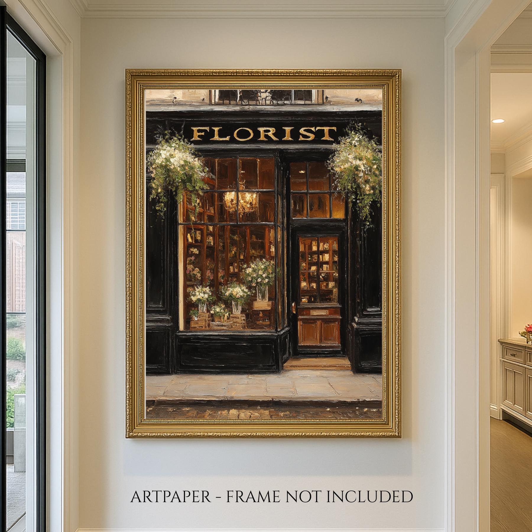 Florist Shop Hanging Baskets Wall Art Print, Vintage Storefront Painting, Victorian Flower Store Decor Secondary image
