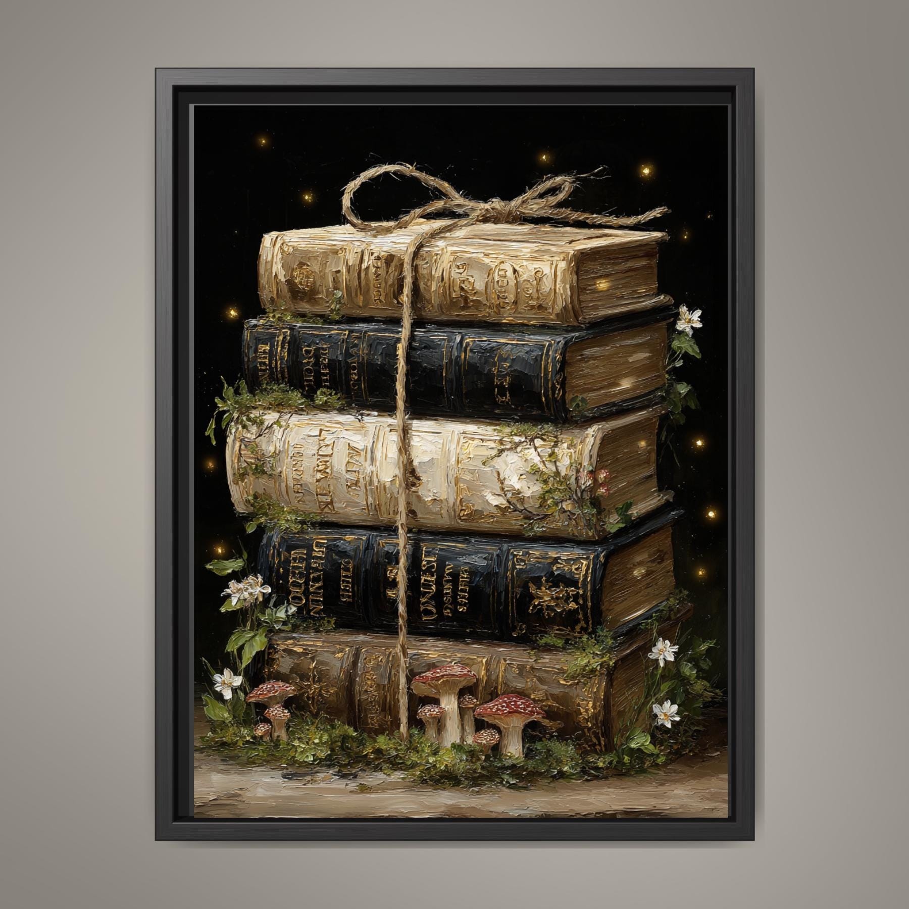 Stacked Books Wall Art Print, Vintage Library Book Painting Cottagecore Decor Main image