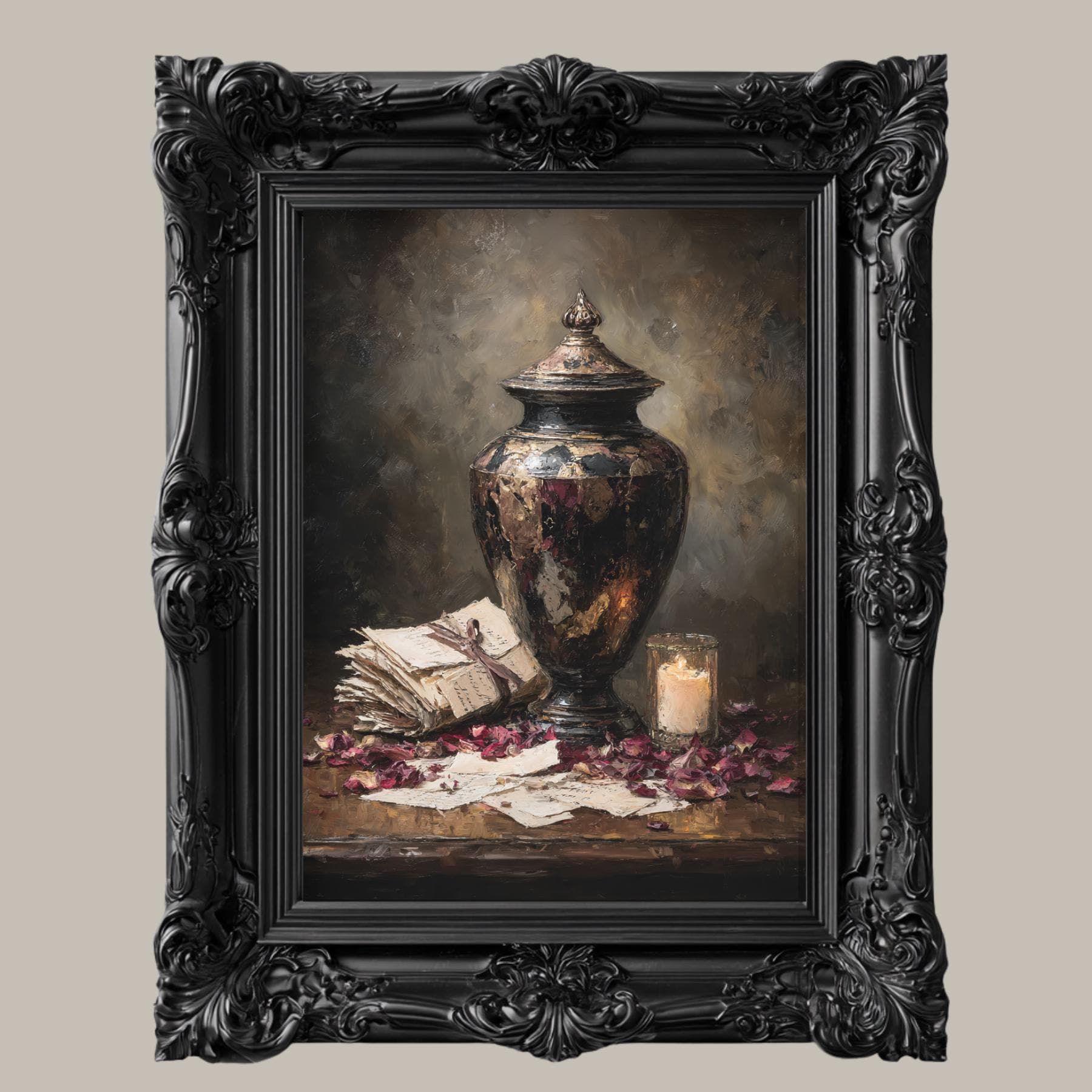 Antique Urn Wall Art Print, Love Letters Painting, Romantic Funeral Memorial Decor Artwork