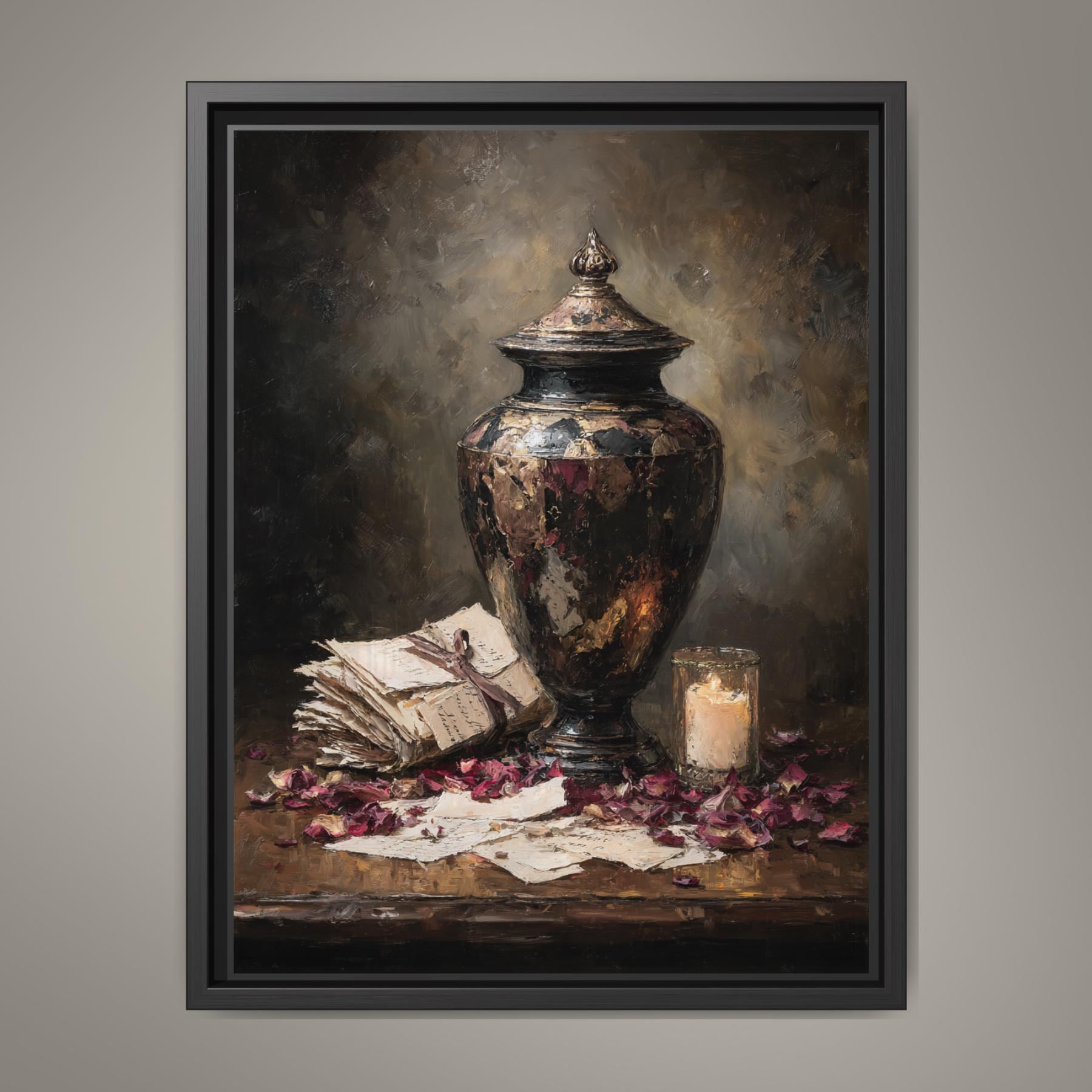 Antique Urn Wall Art Print, Love Letters Painting, Romantic Funeral Memorial Decor Artwork