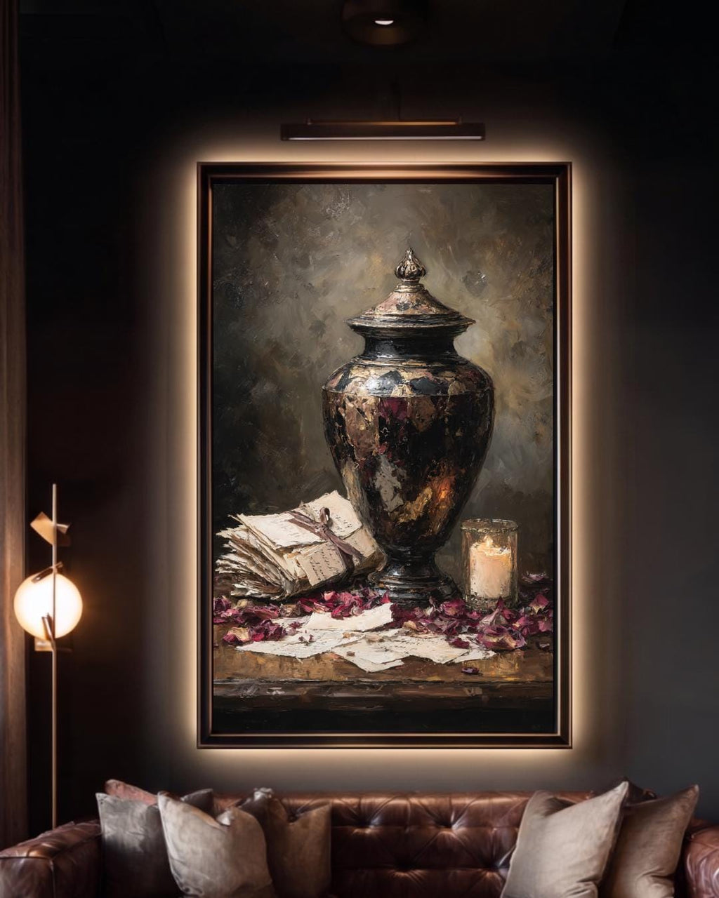 Antique Urn Wall Art Print, Love Letters Painting, Romantic Funeral Memorial Decor Artwork