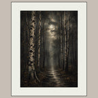 Birch Tree Wall Art Print, Misty Forest Painting, Moonlit Woodland Artwork