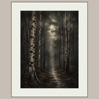 Birch Tree Wall Art Print, Misty Forest Painting, Moonlit Woodland Artwork