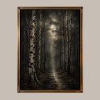 Birch Tree Wall Art Print, Misty Forest Painting, Moonlit Woodland Artwork