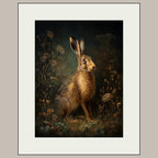 Hare Wall Art Print, Moody Woodland Animal Portrait, Dark Academia Nature Decor Artwork