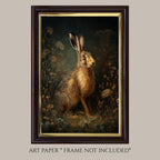 Hare Wall Art Print, Moody Woodland Animal Portrait, Dark Academia Nature Decor Artwork