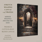 Gothic Archway Wall Art Print, Moonlit Stone Steps, Dark Academia