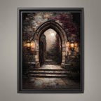 Gothic Archway Wall Art Print, Moonlit Stone Steps, Dark Academia