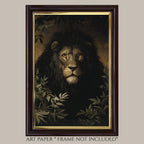 Black Lion Jungle Wall Art Print, Moody Wildlife Portrait, Masculine Dark Academia Decor Artwork