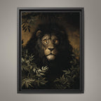 Black Lion Jungle Wall Art Print, Moody Wildlife Portrait, Masculine Dark Academia Decor Artwork