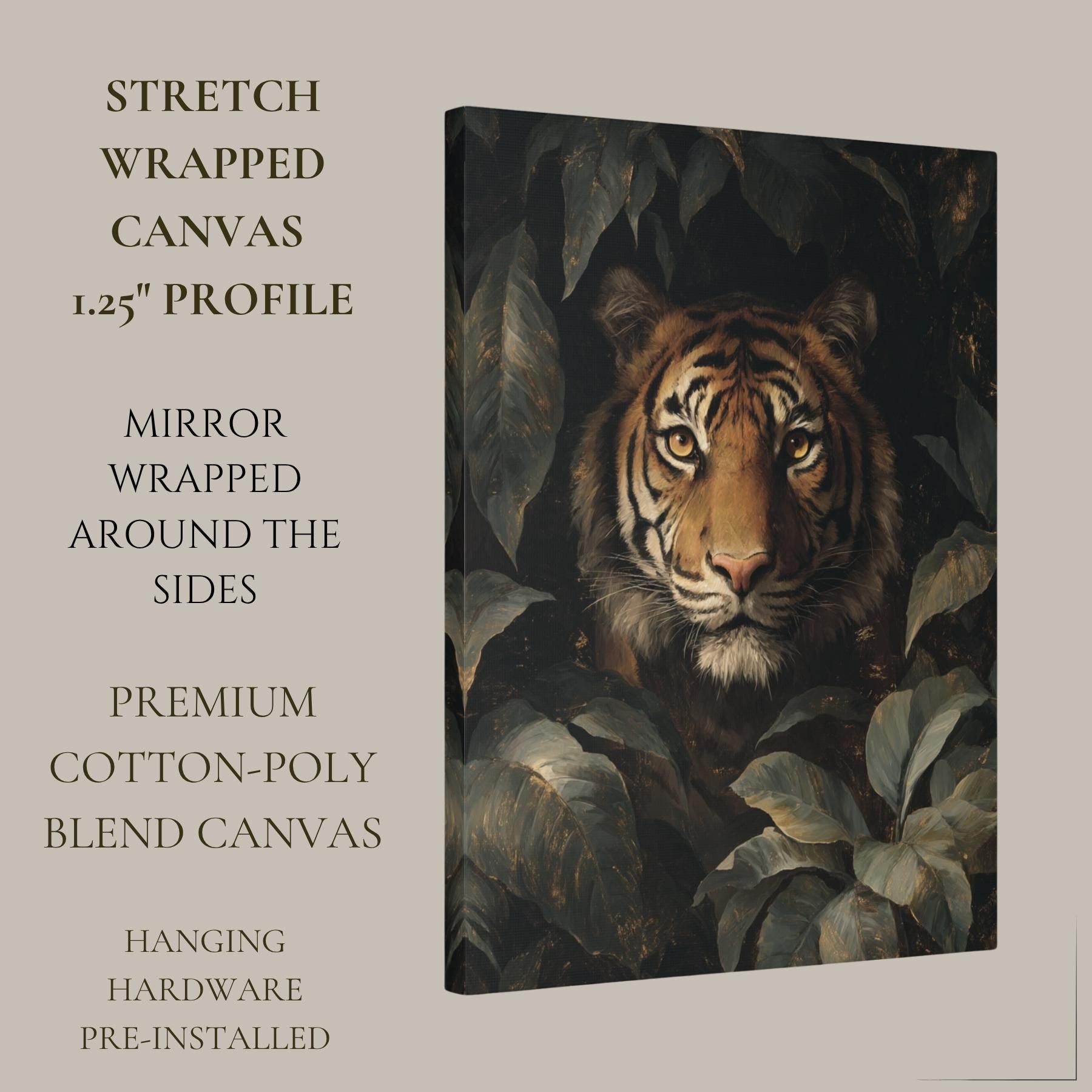 Tiger Wall Art Print, Moody Jungle Wildlife Portrait, Masculine Dark Academia Decor Artwork