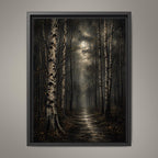 Birch Tree Wall Art Print, Misty Forest Painting, Moonlit Woodland Artwork