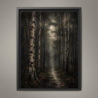Birch Tree Wall Art Print, Misty Forest Painting, Moonlit Woodland Artwork