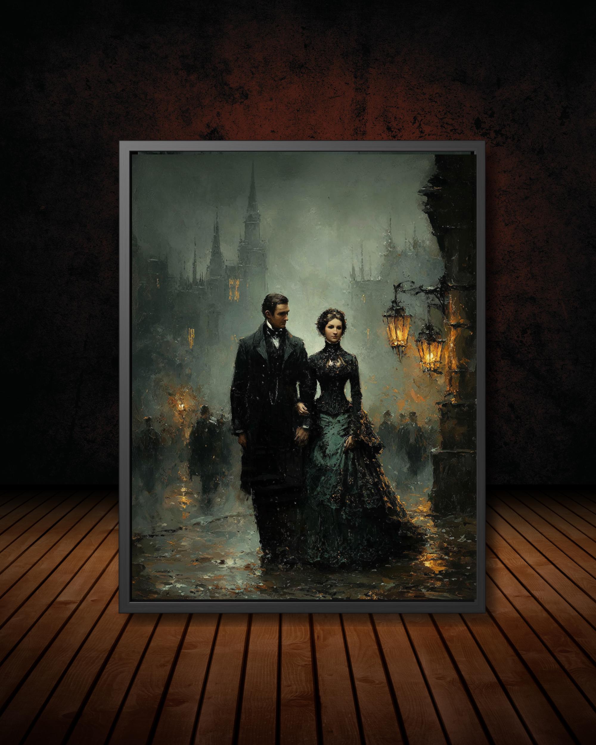 Victorian Couple Portrait, Gothic Romance, Dark Academia Romantic Oil Painting Style