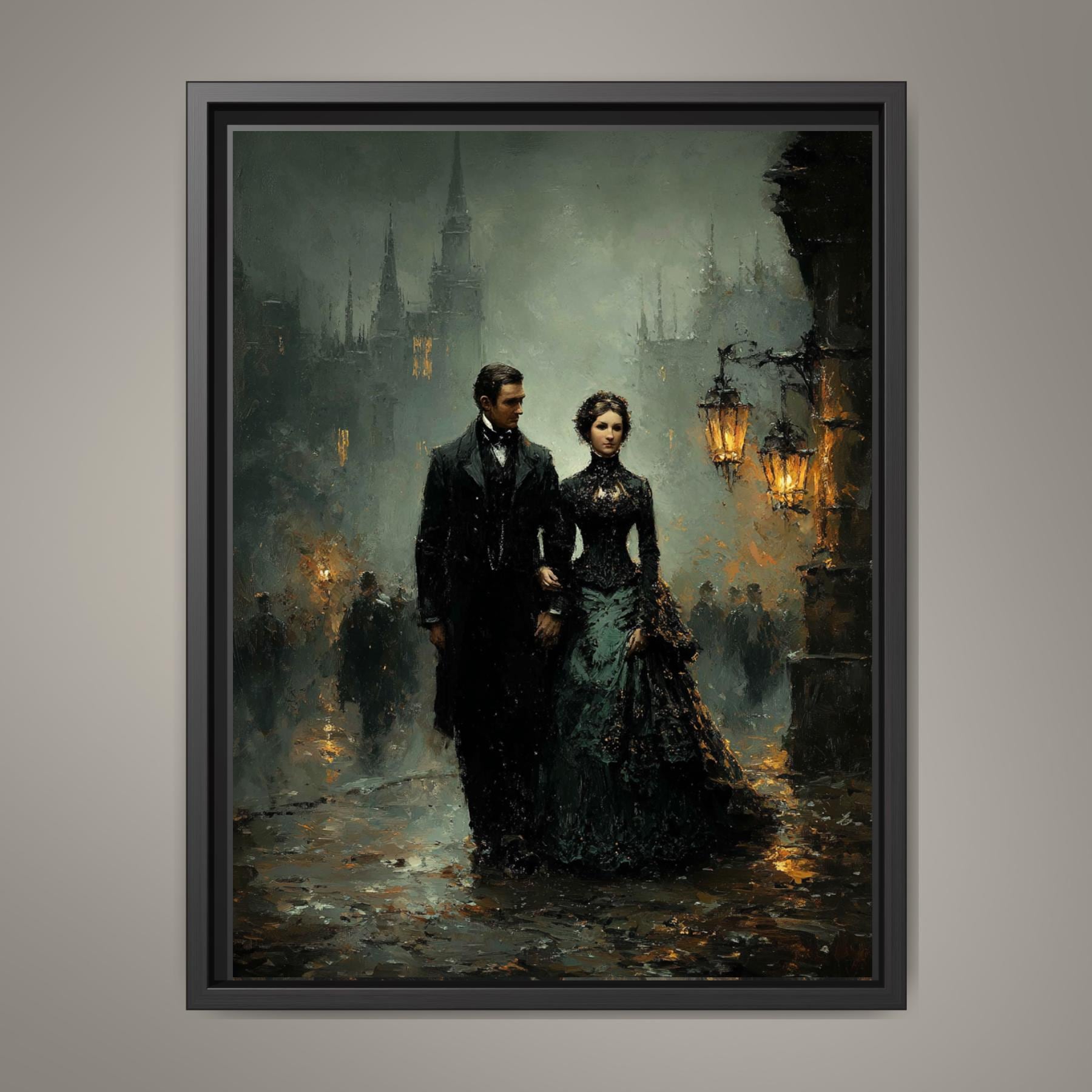 Victorian Couple Portrait, Gothic Romance, Dark Academia Romantic Oil Painting Style