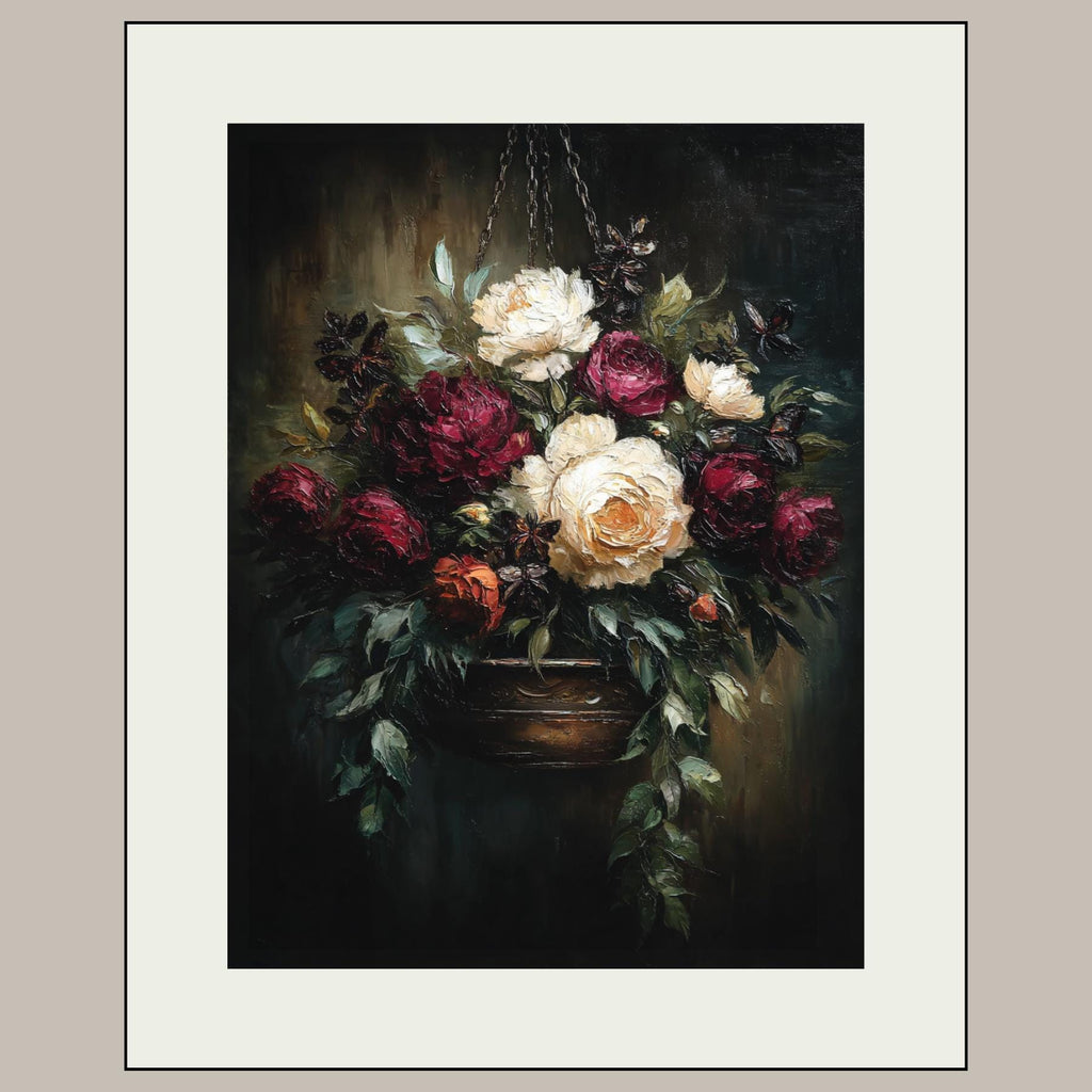 Dark Floral Wall Art Print, Moody Roses Camellias, Gothic Botanical Decor Artwork