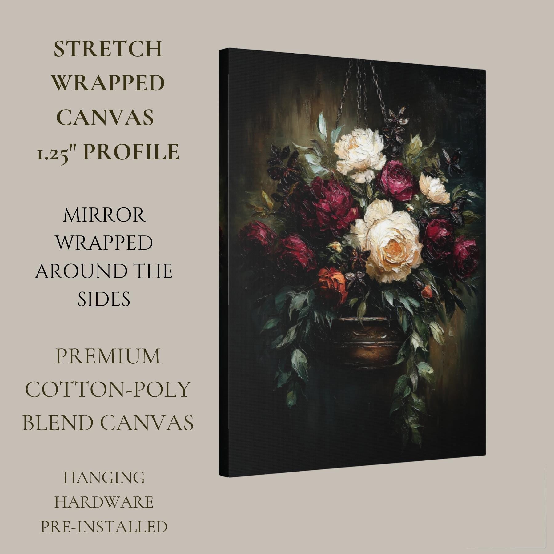 Dark Floral Wall Art Print, Moody Roses Camellias, Gothic Botanical Decor Artwork