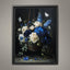 Blue and Cream Floral Hanging Basket Wall Art Print, Peonies Butterflies, Elegant Botanical Artwork