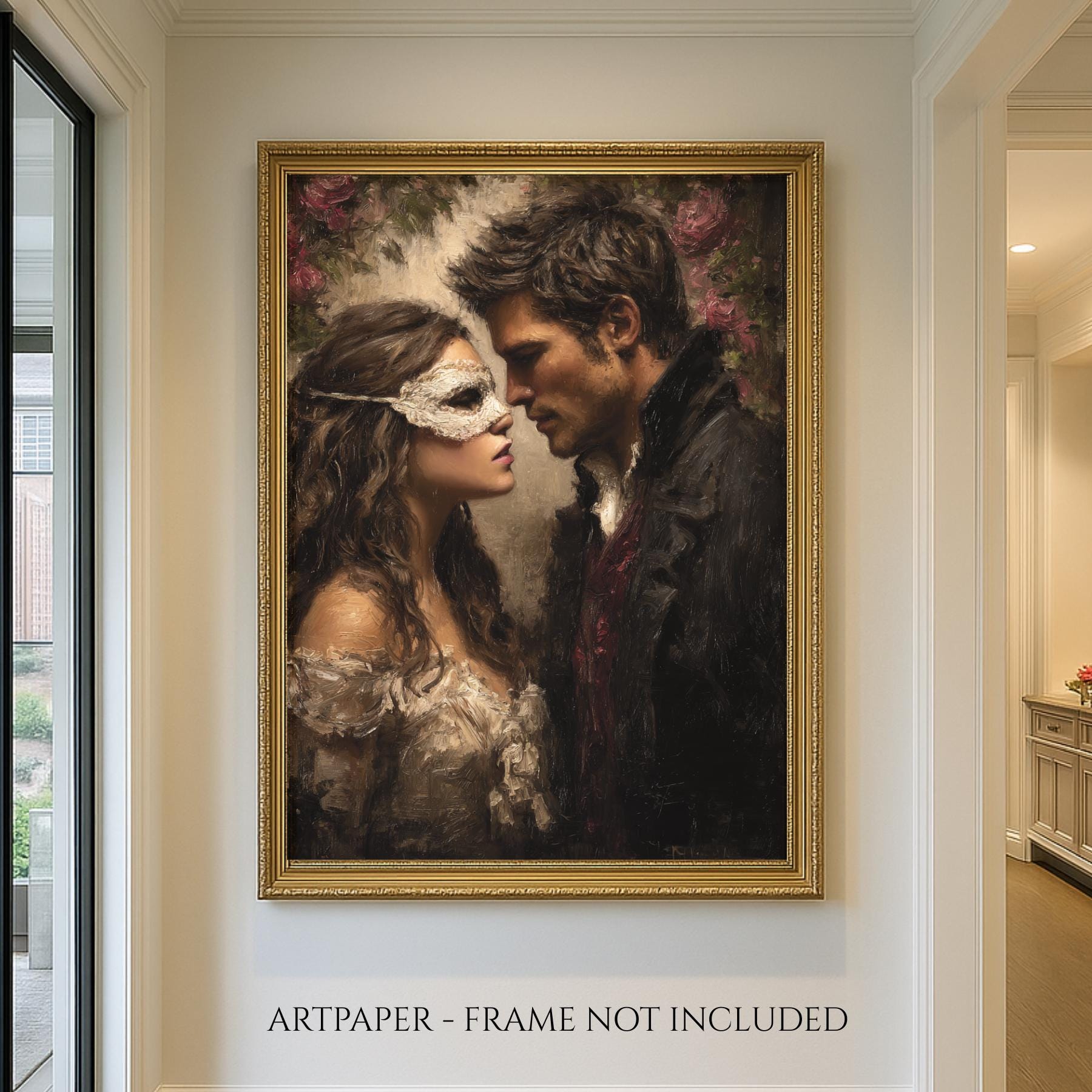 Victorian Couple Wall Art Print, Regency Masked Ball Romantic Painting Secondary image