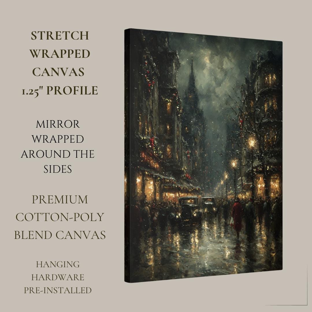 Rainy Night Cityscape Print: Moody Vintage Street Scene Wall Art