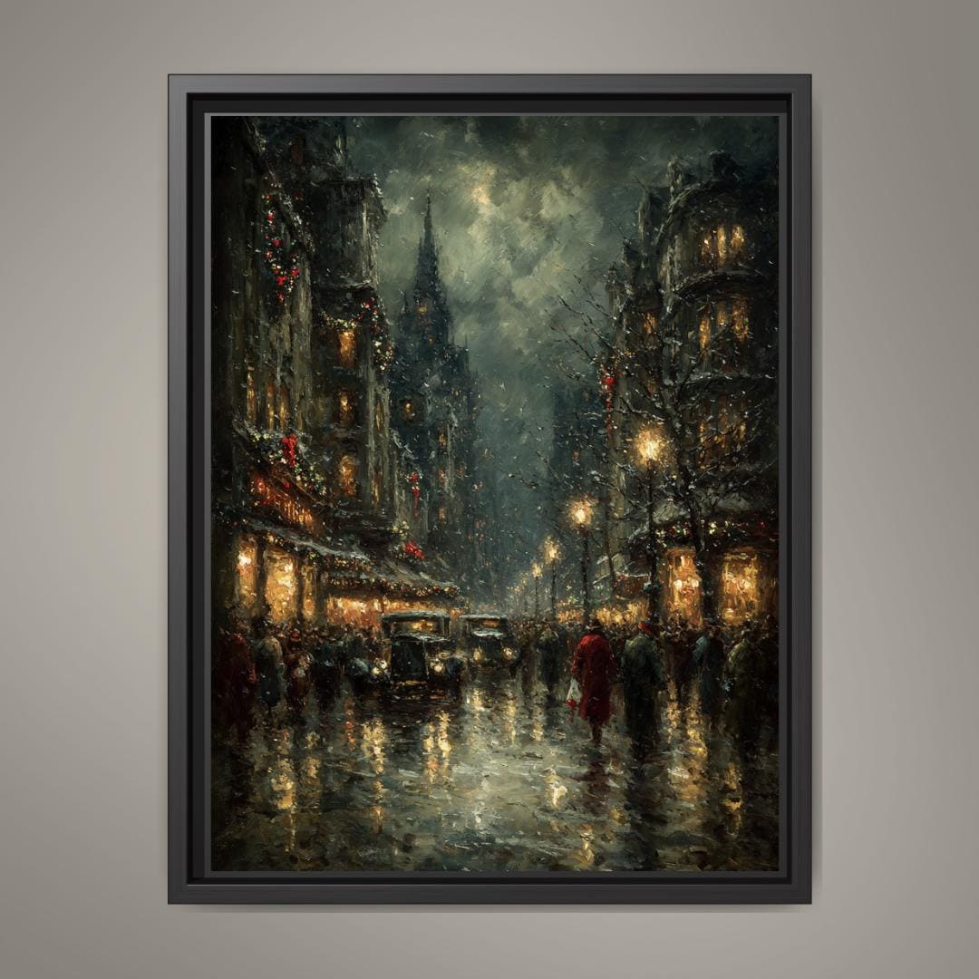 Rainy Night Cityscape Print: Moody Vintage Street Scene Wall Art Main image