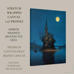 Moonlit Gothic Church Art Print, Victorian London River Wallart, Moonlight Reflections Painting