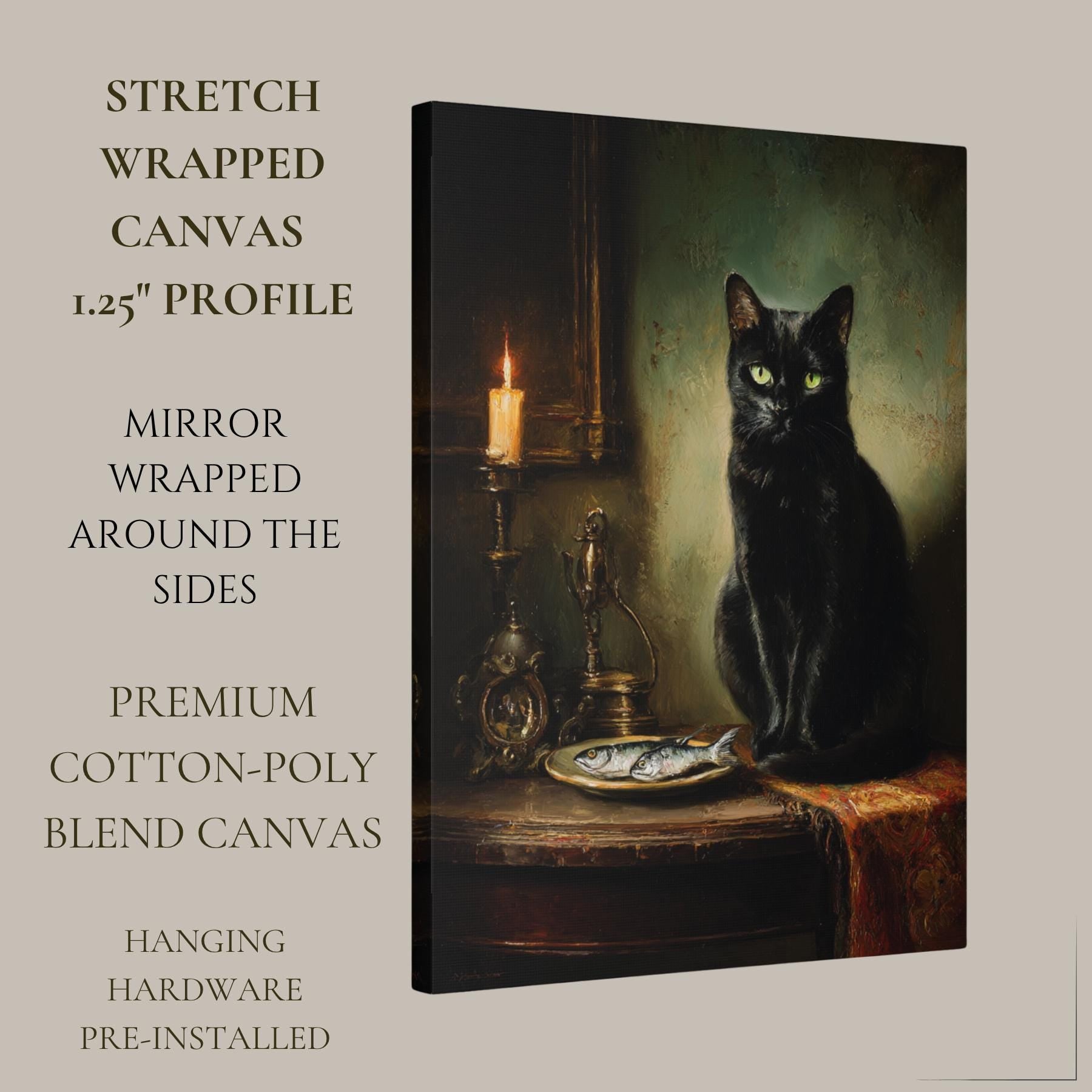 Black Cat with Fish Wall Art Print, Vintage Witchy Painting, Animal Lover Gift