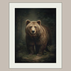 Brown Bear Wall Art Print, Moody Woodland Animal Painting, Rustic Forest Nature Decor Artwork