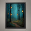 Enchanted Woodland Path Print Golden Lanterns Moonlit Trees Wall Art, Magical Whimsical Decor