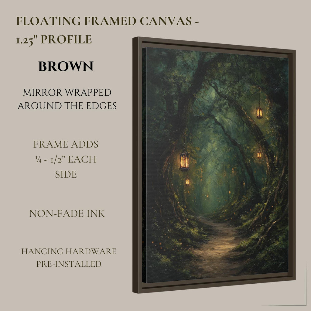 Lanterns Lighting Tunnel Through Trees, Forest Path Wall Art, Enchanted Fantasy Woodland Print,