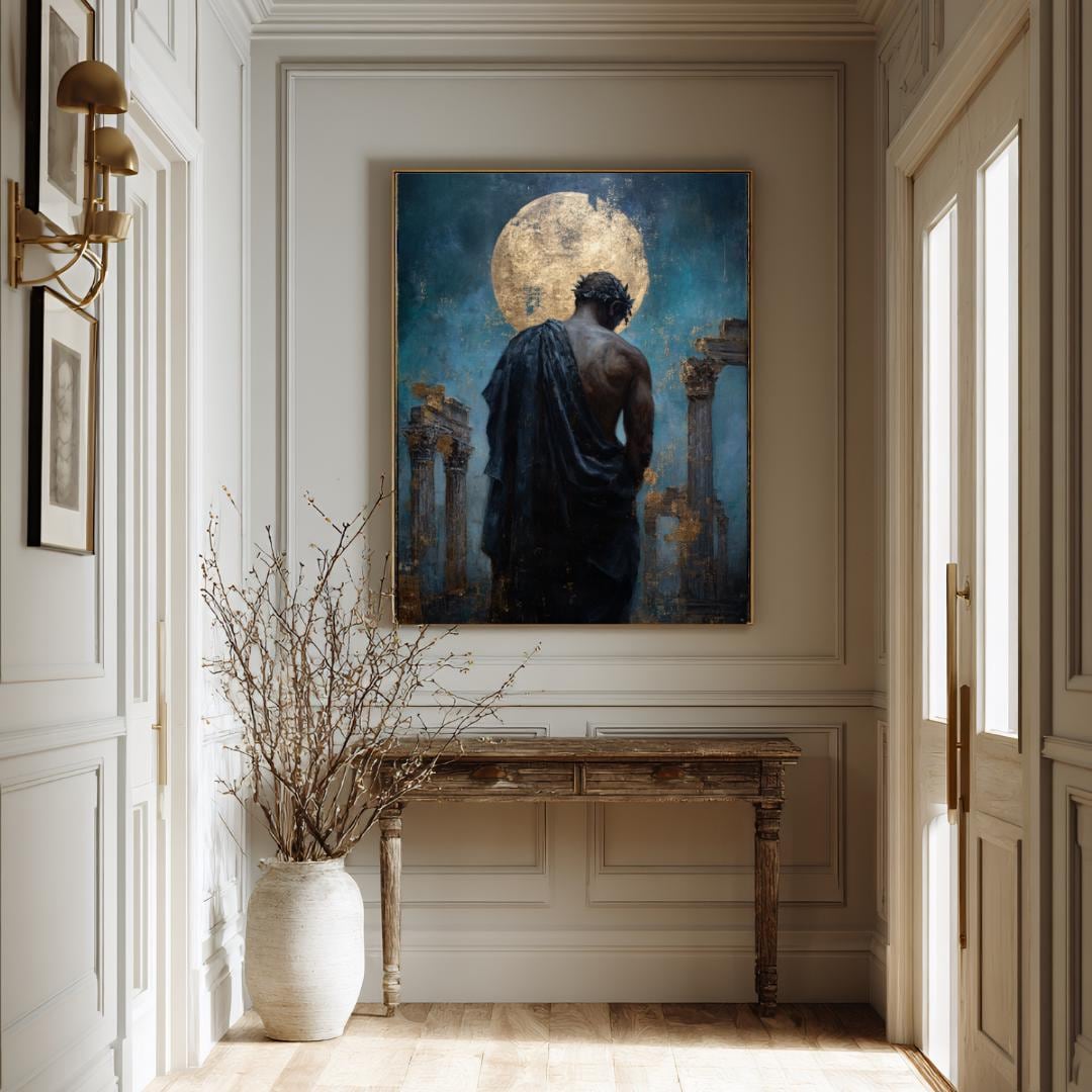 Greek God Wall Art Print, Celestial Mythology Painting, Dark Academia Moon Decor Artwork