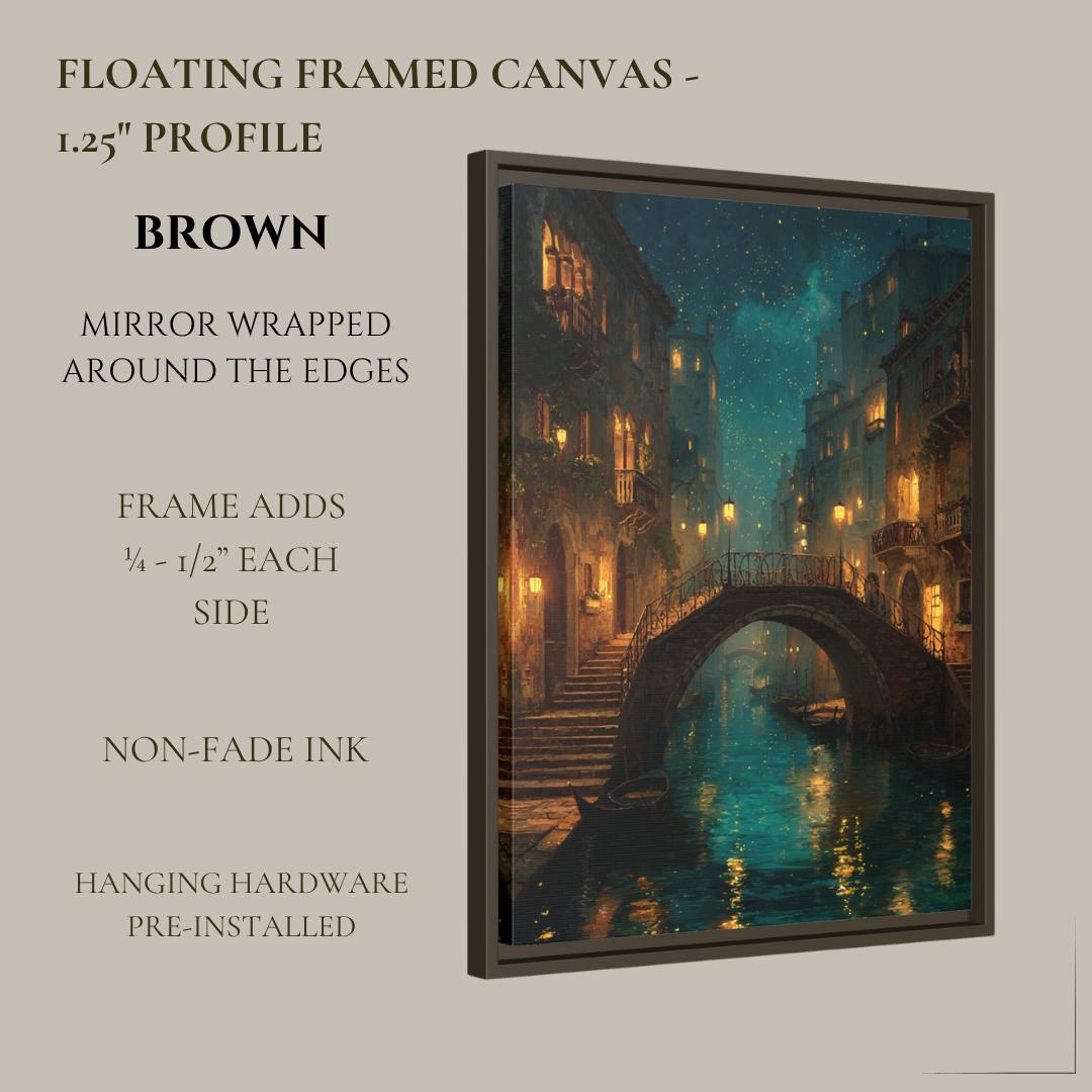 Venice Canal Wall Art Print, Moonlit Venetian Bridge Painting, Romantic Italian Nightscape Decor