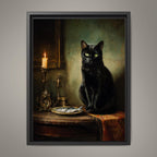 Black Cat with Fish Wall Art Print, Vintage Witchy Painting, Animal Lover Gift