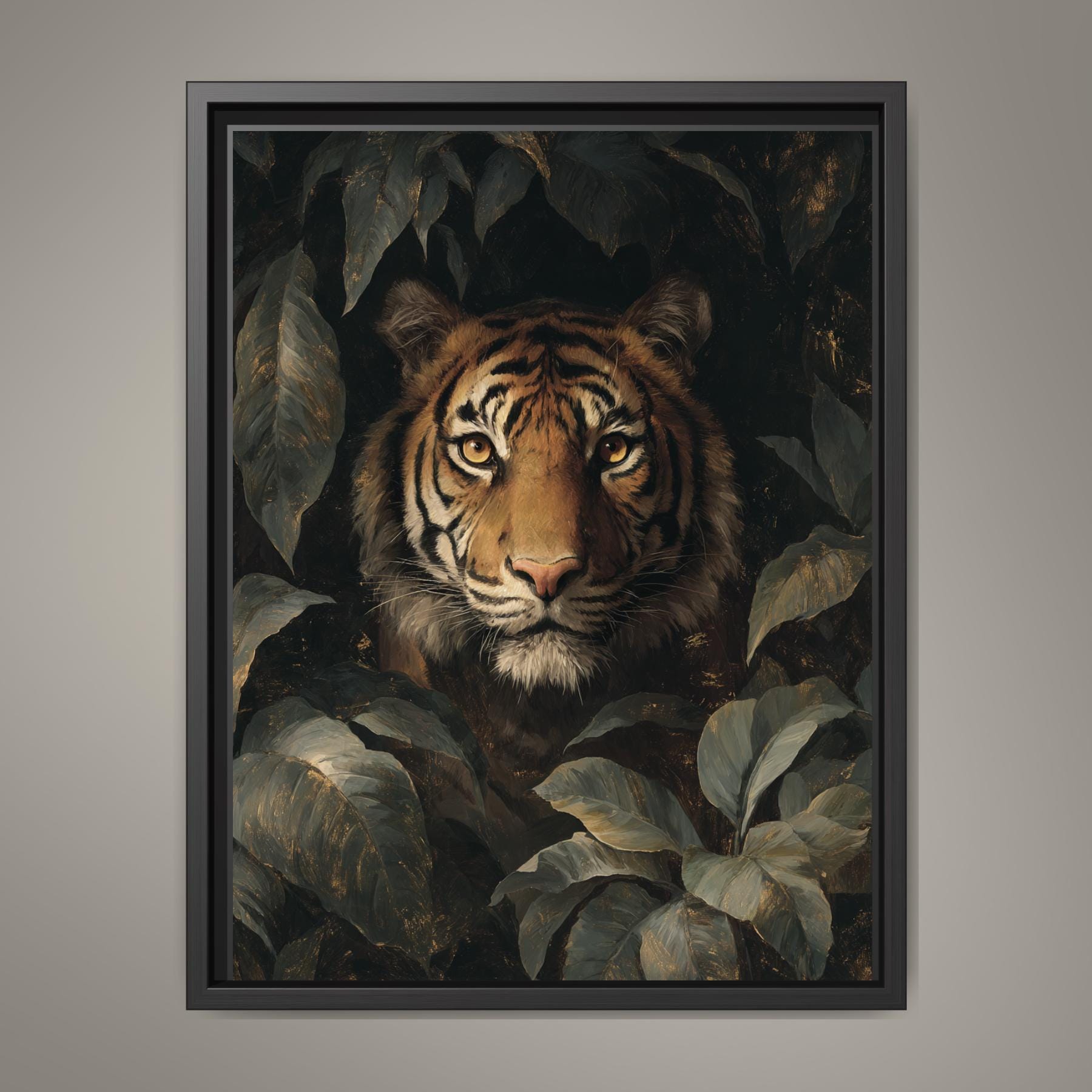 Tiger Wall Art Print, Moody Jungle Wildlife Portrait, Masculine Dark Academia Decor Artwork Main image