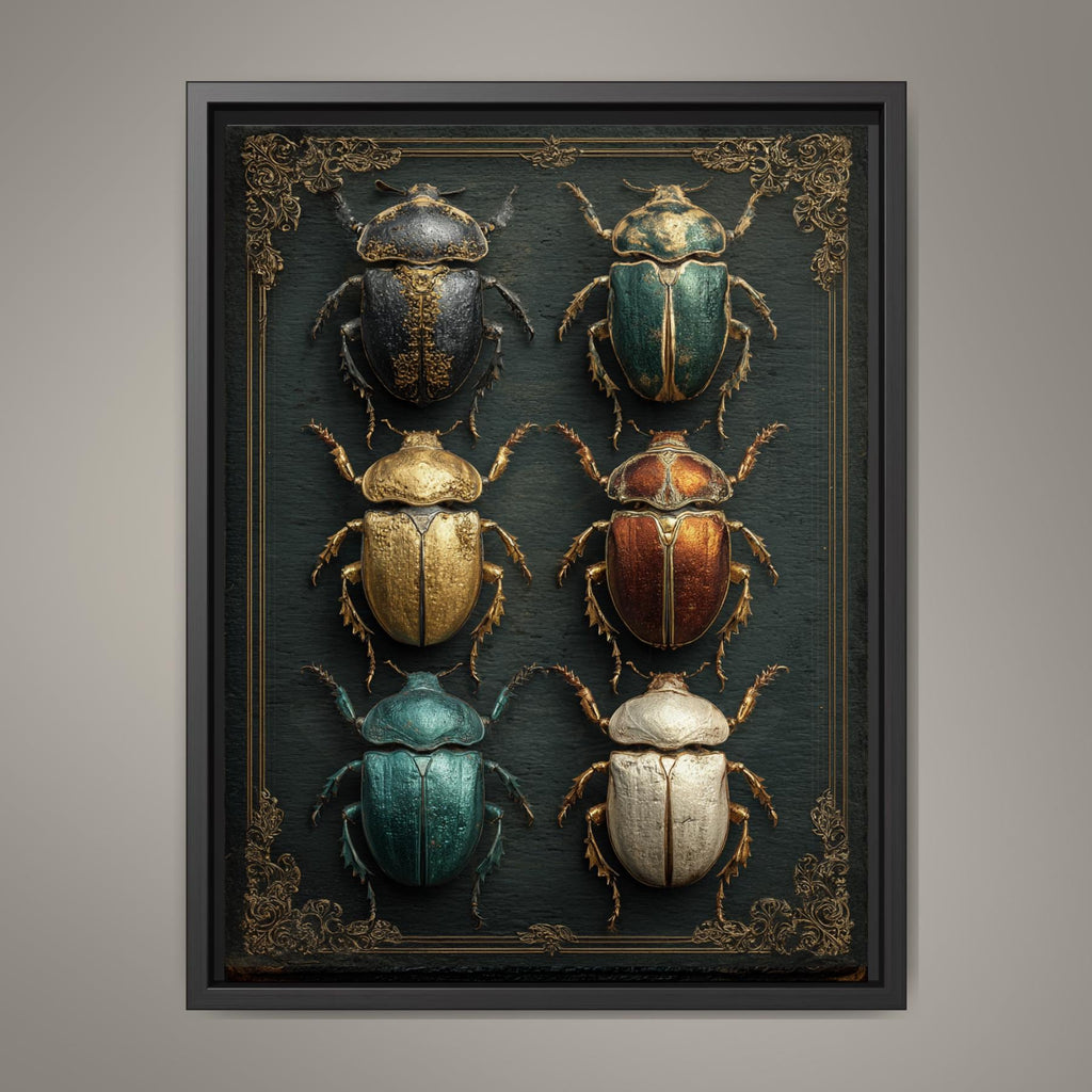 Beetle Specimen Board Wall Art Print, Victorian Insect Decor, Curiosity Cabinet Artwork, Entomology Painting